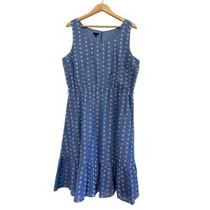 Talbots Floral Eyelet A-Line Mini Dress Womens Sz 14 Blue Cottagecore Whimsy